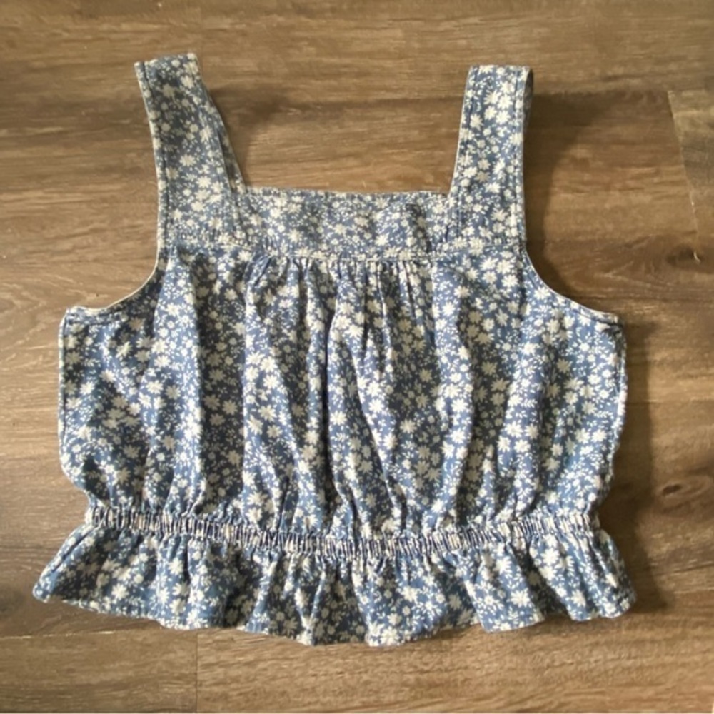 American Eagle Shirt Women’s Size Large crop‎ Top  Stretch Blue White